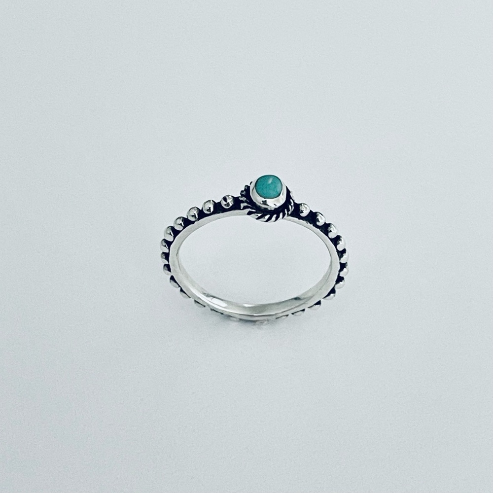 ♥️TOP SELLER♥️ Sterling Silver Mini Bali Style Turquoise Ring, Silver Rings - Picture 5 of 13